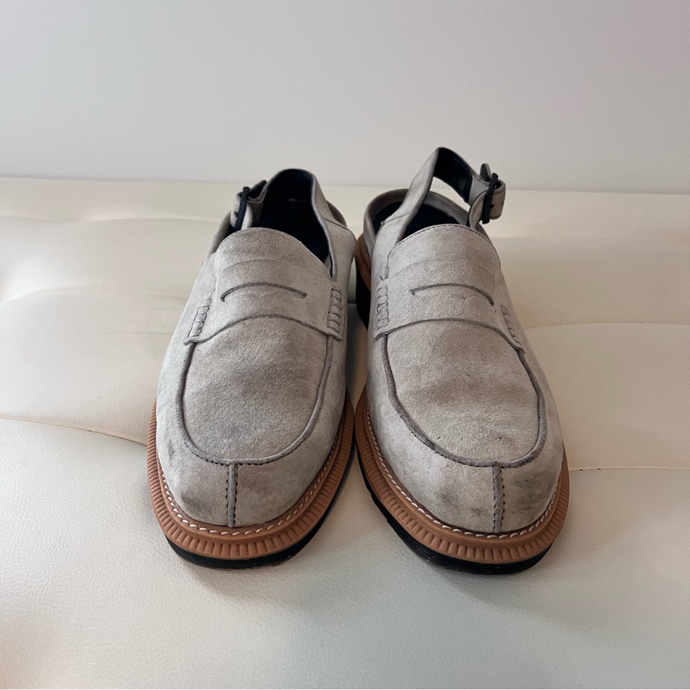 Dr. Martens Morana open-back suede penny loafers in a mid-gray/taupe color - Picture 4 of 13